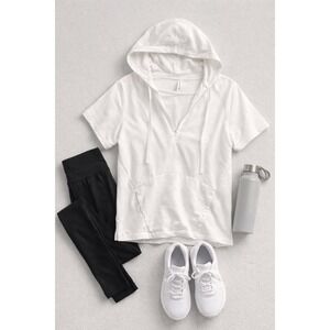 Fabletics  Women's L White Short Sleeve Hoodie Sweatshirt Athleisure Gym Lounge